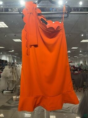 VICTORIA BECKHAM Scalloped Neck Neon Orange Mini Dress